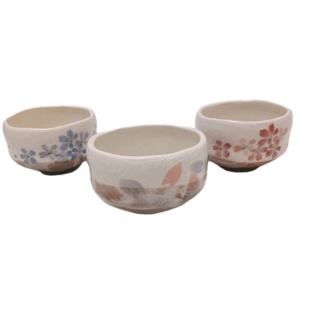 3 Pc‎ Set ASIAN Japanese Hot Tea Cups Mini Bowls Condiment Soy Sauce Dip Pottery